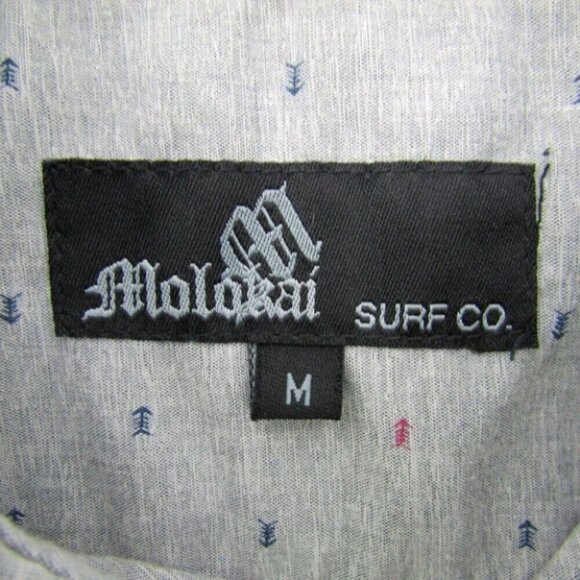 Molokai Surf Co Gray Fish Bone Print Camp Shirt Button Down Size M Surfer Beach - Picture 7 of 10